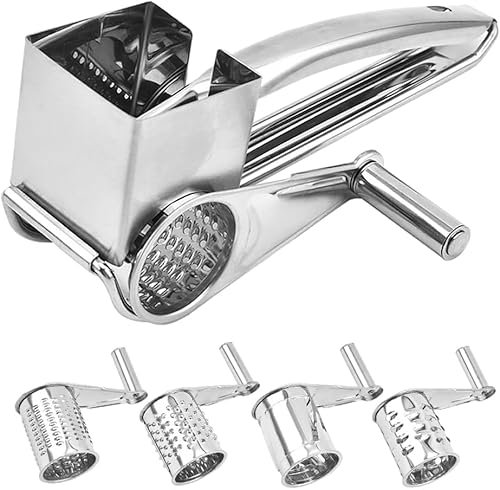 Grattugia per formaggio con manovella, grattugia in acciaio inox, grattugia per verdure con foglie di tamburo, manovella per formaggi duri, trituratore per formaggi, verdure, cioccolato, frutta, noci