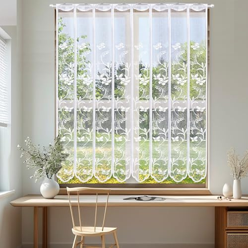 Heveer Cortina Brise-Bise Semitransparente Cortinas de Cocina con Ojales Cortinas para Ventanas Pequeñas Dormitorio Cocina Bistró 120 x 150cm (BxL)