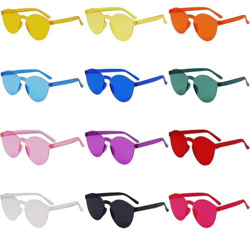 Vookkp 12 Pares Gafas de Redonda, Gafas de Fiesta, Gafas de Sol Transparentes Color, Hippy Gafas de Sol sin Marco Gafas Divertidas Para Despedida de Soltera Fiesta de Cumpleaños Carnaval