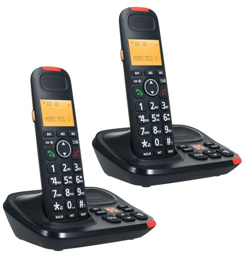 1.8 Inch LCD Cordless Phone with 2 Handsets, 16 Languages, 5 Handset Capacity, 30 Caller ID Memory, Expandable System, Answering Machine