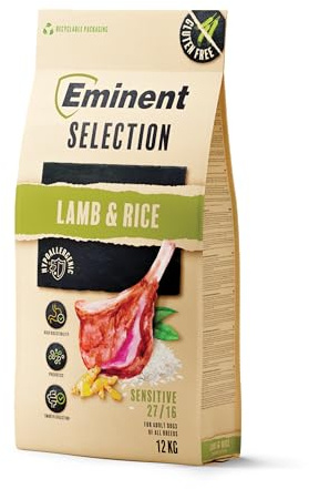 Eminent Selection Sensitive Nourriture pour Chiens sensibles Poisson et Insecte (sans céréales) Agneau et Riz (sans Gluten) Hypoallergénique et Facile à digérer (12 kg, Agneau et Rice)