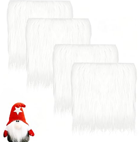 4 stycken julfuskpäls, 25 x 25 cm kvadratiskt plyschtyg, tomteskägg för pyssel, fuskpäls, kvadratiskt tyg för hemlig skägg, juldekoration, pyssel, gör-det-själv (vit–4 st)