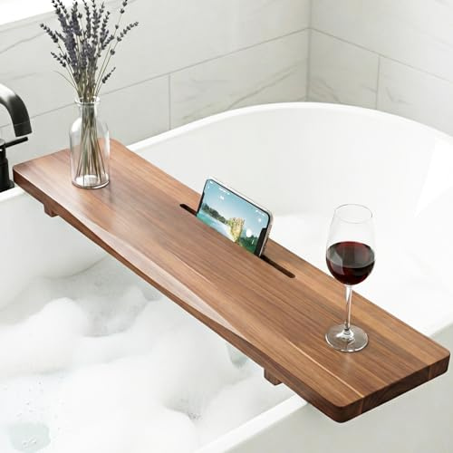 Acacia 1.2 T Wood Bathtub Tray Caddy for Freestanding Tub, 35 L Adjustable Bath Tray for Tub, Luxury Spa Bathroom Tray Organizer Table, Bath Tub Accessories for Women, Housewarming, Birthday Gifts