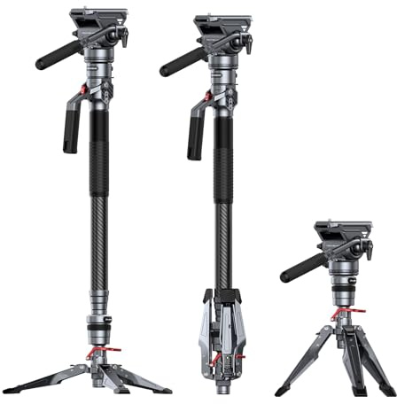 SmallRig Monopiede video in fibra di carbonio da 175 cm / 68,9, monopiede compatto con sollevamento e blocco a un pulsante, testa fluida con carico massimo di 5 kg, per DJI RS e MFT 501L - 5565
