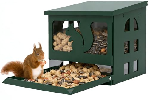 Squirrel Feeder for Outside, Durable Full Metal Squirrel Food Box, Large Capacity Chipmunk Feeder, Weather-Proof Squirrel House, Heavy Duty Squirrel Feeders