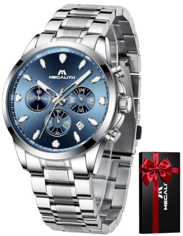 MEGALITH Reloj Hombre Acero Inoxidable: Cronógrafo Impermeable Analogico Reloj con Fecha Luminosa - Regalo para Negocios Formal Hombre Aniversario Cumpleaños