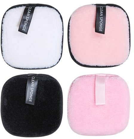 Tamponi struccanti riutilizzabili - Flanella di poliestere 10,3 x 10,2 x 1,3 cm + spugna, salviette detergenti per il viso, rotonde ecologiche, perfette per le opzioni di colore nero rosa blan