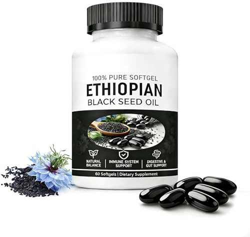 Yiishuiil Black Seed Oil,Ethiopian Black Seed Oil Capsules with 4.64% Thymoquinone, Organic Cold-Pressed, 60 Softgels, Non-GMO, Gluten-Free(60 Capsules)