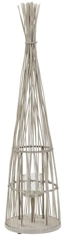 ECD Germany Lykta i Bambu 132 cm med Handtag, Glasinsats och LED Ljus­slinga, Boho Stormlykta i Flätad Bambu Träfärg, Ljushållare för Inomhus och Utomhus Dekoration för Trädgård Balkong och Vardagsrum