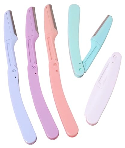 KSJEHW 5 stycken ögonbrynsrakapparat vikbar med skyddsnät – precisionsögonbrynsformare och ansiktsrakapparat för kvinnor – ansiktshårborttagarset för dermaplanering, 14,8 cm (färgglad)