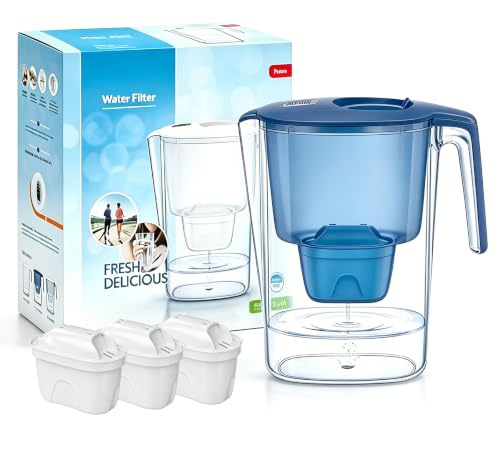 Guyisile 3.6L Carafe Filtrante d'eau avec 3 Filtre,NSF Certifiée,Sans BPA | Filtre Eau Robinet,Réduit le Fluorure,le Chlore et Plus,Charbon Actif et Résine Echangeuse d'ions,Couvercle à Charnière