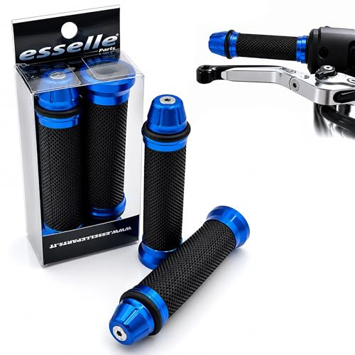 Manopole Moto Scooter Universali 22/25 mm Antiscivolo Blu con Contrappesi in Alluminio Integrati | Coppia Manopole Manubrio Plug & Play per Moto Scooter Quad