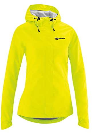 Gonso Sura Light, Damen Fahrradjacke, wasserdichte Regenjacke, Wasserdicht bis 10.000 mm & Winddicht, G-Tex, 2-Lagenlaminat & getapte Nähte, Weite Passform, PFC-frei, Gelb, Gr. 36