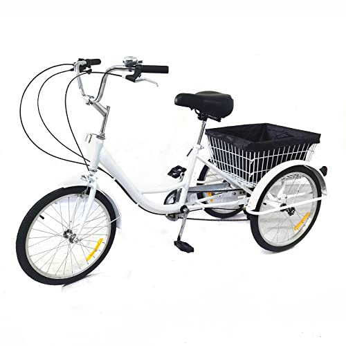 20 tums cykel vuxen trehjuling stadscyklar 8 hastigheter 3 hjul cykel trehjuling med korg ram av kolstål vit