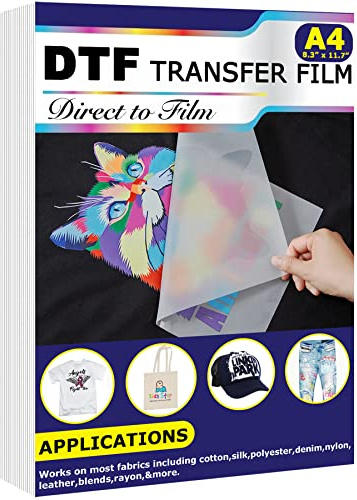 Lot de 20 feuilles de papier de transfert thermique DTF (21,1 x 29,7 cm) pour toutes les imprimantes DTF et DTG, film DTF mat pour sublimation en tissu noir, blanc, clair et foncé