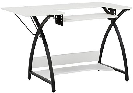 Sewing Online Kleiner Nähtisch, weiße Platte mit schwarzen Beinen – Nähmaschinentisch mit Verstellbarer Plattform, Drop-Leaf-Verlängerung und Ablagefach | Quilttisch/Computertisch – 13332