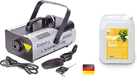 LSM900W - IBIZA - 900W Nebelmaschine mit Fernbedienung - Schwarz & Cameo CLFHEAVY5L Nebelfluid mit sehr hoher Dichte und sehr langer Standzeit