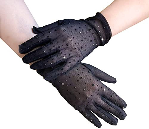 Strass mode långa näthandskar näthandskar, fisknätshandskar, glänsande näthandskar svarta fingerlösa näthandskar svart strass mode operahandskar, halloween maskerad kostym, svart B