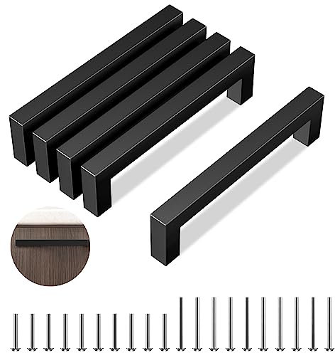 Mesybveo 5 Pezzi Maniglie per Mobili in Acciaio Inossidabile Nero, Maniglie per Armadio Distanza fori 120mm, Maniglie per Mobili da Cucina con 20 Viti, Maniglie per Cassetti, Armadi, Mobiletti, Mobi