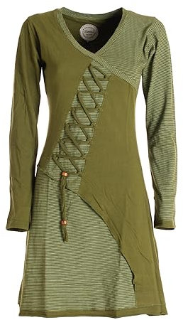 Vishes - Alternative Bekleidung - Asymmetrisches Langarm Damen Baumwoll-Keid Shirt-Kleid Olive 40