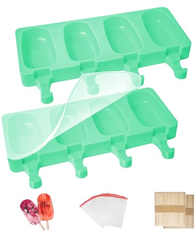 Silicone Ice Lolly Moulds 2 Pack with Lid, 100 Sticks and 52 Ice Lolly Bags