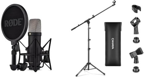 RØDE NT1 5a generación el micrófono con Condensador y Gran diafragma, Salidas XLR y USB & CAHAYA Soporte de Micrófono con Brazo con Dos Pinzas para Microfonos Pie de Micrófono Plegable