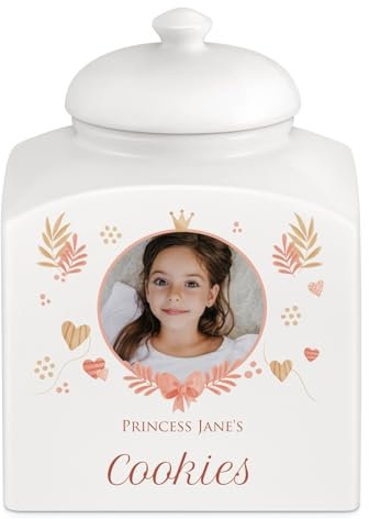 Maverton Customised Cookie Jar with Lid - Ceramic Candy Container with overprint - Storage Jar for Biscuits - Ceramic Food Storage for her - For Birthday - Ladies Kitchen Accessory - ORANGE