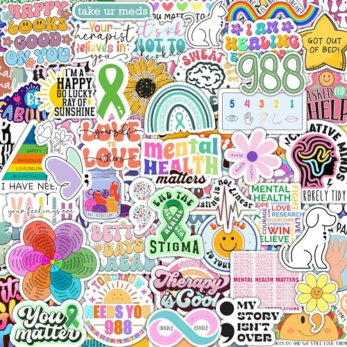 150 PCS Mental Health Matters by Puraesla - Stickers Pack for Journals, Laptops, Water Bottles, Therapist Office Decor, Counselor Office Must Haves, Positive Quote Decals for Mental Health Awareness