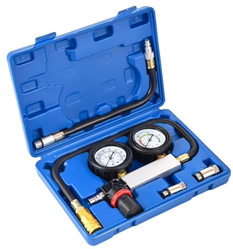 Engine Cylinder Leak Down Pressure Tester Kit with Dual Gauge, Compression Leakdown Detector Leakage Test Tool Set with M10/12/14 adapters for Car Truck Motorcycle