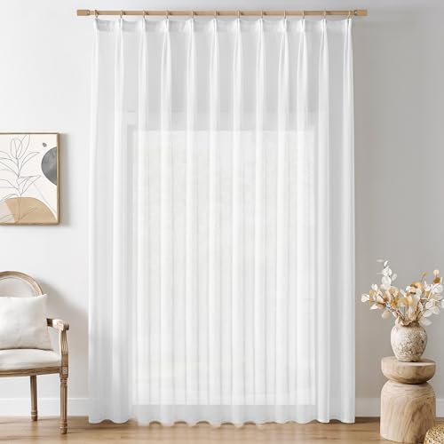 Softalker Vorhang 250 cm Lange Gardinen mit Kräuselband und Vorhänge Schlafzimmer Modern 300 cm Extra Breit Raumtrenner Vorhang Weiss Schlaufenschal 1 Stück Fertiggardine Gardine für Schienensystem