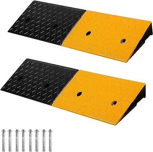 bimiti 2 Pack Heavy Duty 2 Rise Rubber Kerb Ramps, 100x25x5cm Threshold Ramps with Mounting Screws, Large Load Capacity Non-Slip Ramp for Doorway Sidewalk Car Bike Motorcycle Scooter Wheelchair