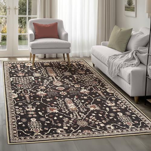artyrugs Machine Washable Rug, 200x290cm, 75% Recycled Cotton, Short Pile, Non-Slip Backing, Non-Shedding, Area Rugs for Living Room, Bedroom, Kitchen, Hallway, Office, Charcoal Black