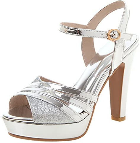 Sandalias de Mujer con Tacón En Bloque con Plataforma High Sandalias Peep Toe Hebilla Elegante Zapatos de Novia, Talla 33-41