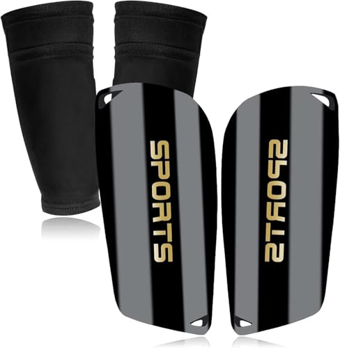 Shin Guards with Sleeves - Slip in Shin guards Soccer Shin Pads for Kids Youth - EVA Cushion Protection Reduce Shocks and Injuries (Black)