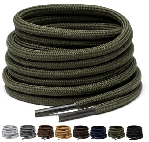 Puzeam 2 Paar Arbeit Schnürsenkel, 4 mm, Outdoor Wandern Schuhe runde Schnürsenkel, starke Schnürsenkel für Turnschuhe Armeegrün 120