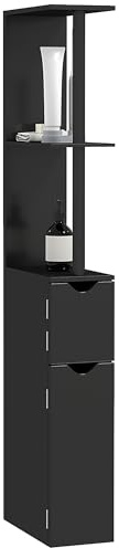 kleankin Mobiletto Bagno Salvaspazio a Colonna con 2 Ripiani e 2 Armadietti, Colonna Bagno in Legno per Salotto, Soggiorno, 15.2x29.8x118 cm, Nero