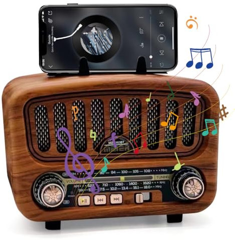 Fouvin Radio Vintage Portable AM/FM/SW Bluetooth 5.0 USB/TF/AUX, Nostalgie Petite, 5W, B