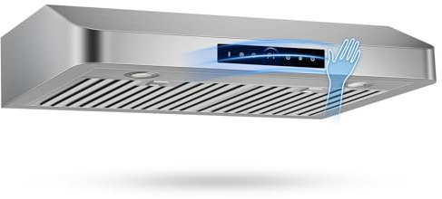 TAZPI Under Cabinet Range Hood 30 Inch, 1200 CFM, 4-Speed Kitchen Hood, 30 Stainless Steel Kitchen Stove Vent Hoods 30 Inch with 2 LED Lights Standard