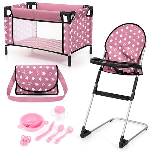 Bayer Design 61776AB Seggiolone per bambole, letto, borsa, arco da gioco, set di accessori giochi di ruolo, dai 3 anni in su