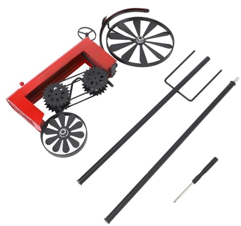 Tractor Wind Spinner Vintage Iron Wheels Outdoor Windmill Decoration Kinetic Energy Powered Rustic Garden Art for Flower Bed Lawn Yard Stake Decoration 68cm Height (Red)