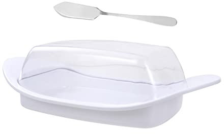 MYVVKIA Butter Keeper Container Cheese Butter Container Dish Storage Box with Lid and Scoop Cutter Butter Keeper Container Food Storage Butter Crock (Color : Red) (White)