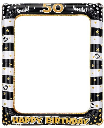 Ferizzia Cornice Portafoto Gonfiabile 50 Anni, Oro Cornice | per Foto Gonfiabile Compleanno, 71 x 58 cm, Photo Booth Props, Gadget Compleanno Adulti, per Feste, Eventi, Fotografie