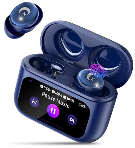 VEKJ Wireless Earbuds with Smart Touch Screen, Mini Sleep Earbuds Bluetooth 5.4 Headphones In Ear with Noise Cancelling Mics, 48Hrs Bass Stereo Ear Buds, 5 EQ Modes/IPX7 Waterproof Earphone Blue(2025)