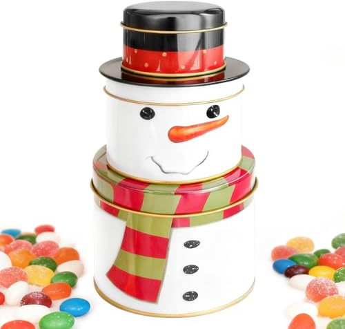 UIKTSSL Weihnachtsmann-Stapelboxen,Weihnachten Geschenkbox,Stapelbare Geschenk Aufbewahrungsboxen Dekorationen für Part, Kann Kekse, Süßigkeiten oder als platziert werden （ Schneemann