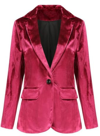 Blazer de bureau en velours pour femme - Veste d'entraînement à manches longues - Haut en velours - Vêtements d'hiver, rose rouge, XL