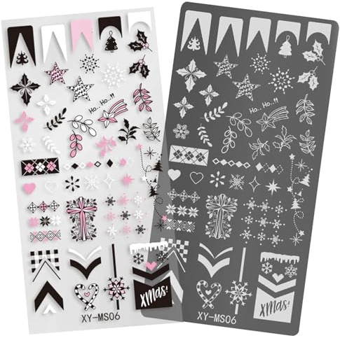 Plaques de stamping pour nail art - Série de Noël - Pochoir flocon de neige - Outil d'art pour salon de Noël