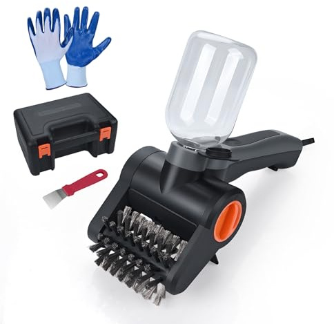 Spazzola Elettrica per Barbecue con Serbatoio 300ml di MMOBIEL – Pulitore BBQ Senza Fili con Serbatoio Acqua – 2 Velocità, Motore 100W, Ricarica USB-C, Impugnatura Ergonomica, Custodia & Guanti