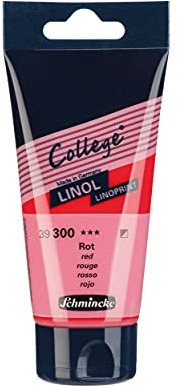 Schmincke - College® Linol, tintas de linóleo para artistas. Rojo en tubo de 75 ml, 39300013, tinta de linóleo a base de agua con bajo olor, resistente a la luz, impresión uniforme