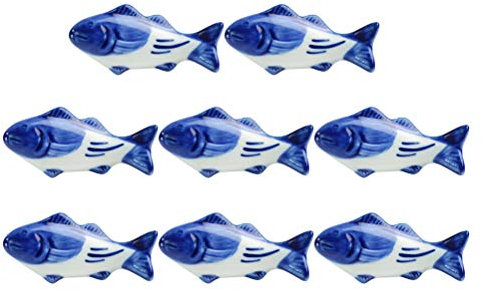 UPKOCH 8pezzi Supporti Per Bacchette Ceramica Forma Di Pesce Porta Bacchette e Supporto Cucchiaio e Forchetta Blu Bianco Per Ristoranti e Occasioni Speciali