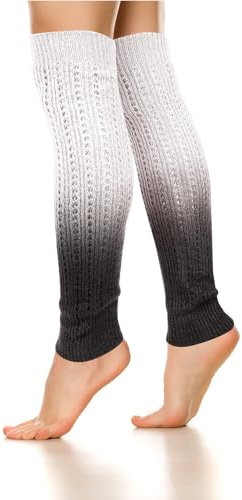 Benefeet Sox Neon Grey Leg Warmers for Women Girls 80s 90s Fashion Ribbed Knit Gradient Leg Warmers Thin Footless Thigh High Socks Winter Long Crochet Knit Boots Socks for Party Dance